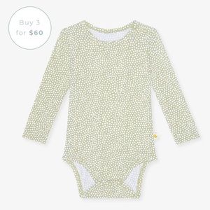 Posh Peanut PARZ Sage Polka Dot Long Sleeve Bamboo Bodysuit 12-18m